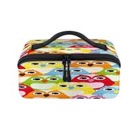 Colorful Owl Travel Makeup Bag Portable Cute Bird Waterproof Pouch Open Flat Toiletry Bags Toiletries Cosmetics Traveling Organizer for Women Men