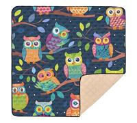 Colorful Owl Tree Dark Pattern Soft Foam Baby Gym & Activity Mat for Floor Cozy Breathable Kicking Mat for Babies Infants Toddlers, 50'' x 50''