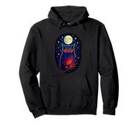 Colorful Owl under Glowing Moon and Cosmic Lights Pullover Hoodie