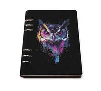Colorful Owl Watercolor Portable Refillable Notebook A5 Binder 6 Ring Planner Book Cover PU Leather Notebooks with 90 Sheets Paper