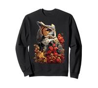 Colorful Owl with Autumn Leaves Fall Flowers Forest Animal Sweatshirt