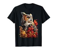 Colorful Owl with Autumn Leaves Fall Flowers Forest Animal T-Shirt
