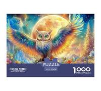 Colorful Owl with Wings Spread Under Full Moon 1000-Piece Jigsaw Puzzle Owl Challenging & Educational for All Ages 52x38cm/1000pcs