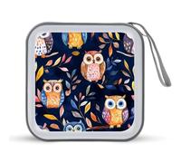 Colorful Owls and Leaves Portable CD Case Holder 48 Capacity Travel DVD Storage Boxs Wallet Bag