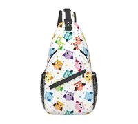 Colorful Owls Sling Bag Crossbody Shoulder Backpack Cute Cartoon Colorful Owls with Nursery Dotted Background Chest Bag Funny Animal Print Gym Sports Bag Travel Hiking Daypack for Men Women