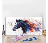 Colorful Paint by Numbers for Adults Beginners, DIY Paint by Numbers Horse Colored Canvas Drawing, Easy Arts and Crafts for Adults Oil Painting Kit for Relax Christmas Room Decor 80x160 cm G8-344