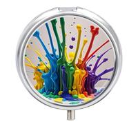 Colorful Paint Splatter Art Pill Box Cute Round Small Pill Organizer Portable with 3 Compartments Travel Metal Pill Case for Pocket Or Purse Privacy Protecting Medicine Box