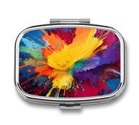 Colorful Paint Splatter Art Pill Box for Pocket Square Pill Box 2 Compartment Decorative Portable Travel Pill Holder Tablet Vitamin Organizer Mini Pill Case