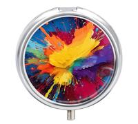 Colorful Paint Splatter Art Pill Box Medicine Pill Organizer 3 Compartment Daily Pill Case Small Pill Container Round Pill Holder Travel Pill Box Metal Pill Case for Purse Pocket