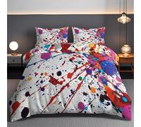 Colorful Paint Splatters Duvet Cover Set Soft Microfiber Double Comforter Cover Abstract Graffiti Quilt Bedding Set with Hidden Zipper Closure And Comforter Cover Pillowcase