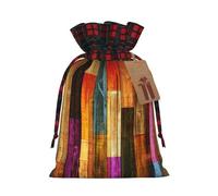 Colorful Painted Wood Christmas New Year Candy Gift Bags S Size Drawstring Bags for Kids Xmas Holiday Xmas Eve Presents