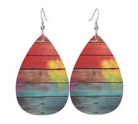 Colorful Painted Wood Print Leather Dangle Earrings For Women Elegant Drop Earrings Lightweight Fashion Jewelry