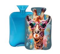 Colorful Painting Giraffe Hot Water Bottle with Cover, 2L PVC Hot Water Bag with Soft Cover, Reusable Heating Pad for Pain Relief Warm Hands Waist Abdomen Feet & Bed