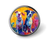 Colorful Painting of Two Dogs Round Brooch Pin Lapel Pins Tie Suit Dress Accessories for Men Women Wedding Birthday