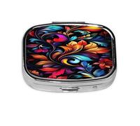 Colorful Paisley Flower Floral Pattern Pill Case Pill Box Travel Pill Organizer Small Square Medicine Box for Purse & Pocket Gifts