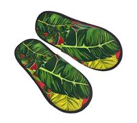 Colorful Palm Leaves Slippers for Women Men Tropical Non-Slip House Slippers Indoor Comfy Fuzzy Footwear Memory Foam Bedroom Travel Shoes M