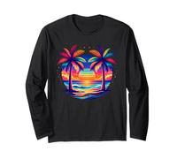 Colorful Palm Tree Beach Sunset Tropical Summer Vacation Long Sleeve T-Shirt