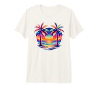 Colorful Palm Tree Sunset Tropical Beach Vibes Summer Premium T-Shirt