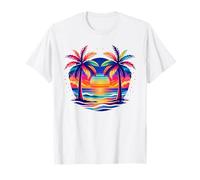 Colorful Palm Tree Sunset Tropical Beach Vibes Summer T-Shirt