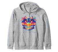 Colorful Palm Tree Sunset Tropical Beach Vibes Summer Zip Hoodie