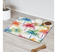 Colorful Palm Trees Absorbent Dog Food Mat with Non-Slip Backing, 17 x 30 inch Feeding Mat for Puppy Cat Bowls, Spill-Proof Pet Diner Placemat for Kitchen Floors