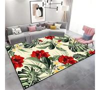 Colorful Palm Trees Leaf Area Rug - 100x150cm Summer Tropical Jungle Monstera Leaves Pattern Rugs, Modern Abstract Easy To Clean Thin Floor Mat for High Traffic Living Room Bedroom Dining Room