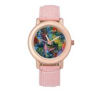 Colorful Palms Trees Leaves Women’s Watch Quartz Wristwatch Analog with Leather Strap for Office