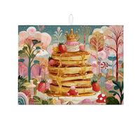 Colorful Pancake Dish Drying Mats For Kitchen Counter, Fun Floral Absorbent Dish Drainer Rack Mat, Playful Microfiber Drying Pad For Coffee Bar 18x24 Inch