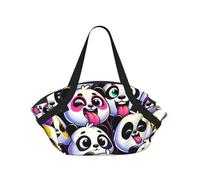 Colorful-Panda-Joy Foldable Round Picnic Blanket Tote Bag, Portable Camping Mat With Handles And Inner Pockets, Water-Resistant Outdoor Beach Blanket For Picnic, Park, Camping