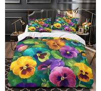 Colorful pansies 3D Printed 3 PCS Bed Cover Botanical garden art Duvet Cover Set 3D Print Microfiber Zippered Closure Allergy Free for Kids Teens Boys Girls Double（200x200cm）