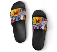 Colorful Pansies Butterflies Unisex Slippers Bath Pool Shower Slide Indoor House Slipper Outdoor Shoes Sandal