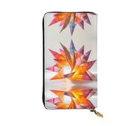 Colorful paper cutting Long leather wallet, portable credit card holder, zippered coin purse, and ID compartment