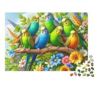 Colorful Parakeets Garden 1000pc Colorful Budgies Thick Cardboard Jigsaw Puzzle for Stress Relief Seekers Christmas Gathering Home Decor Holiday Pastime Social Icebreaker Present 52x38cm/1000pcs