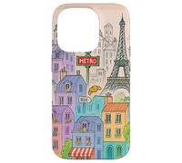Colorful Paris Cityscape Drawing with Tower Illustration Case for iPhone 14 Pro