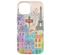 Colorful Paris Cityscape Drawing with Tower Illustration Case for iPhone 15