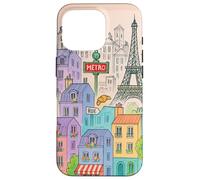 Colorful Paris Cityscape Drawing with Tower Illustration Case for iPhone 16 Pro
