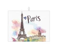 Colorful Paris Dish Drying Mat Absorbent Draining Board Pad for Kitchen Counter Eiffel Tower Coffee Mat Dishes Drainer Protector with Hanging Loop 18 x 24 Inch