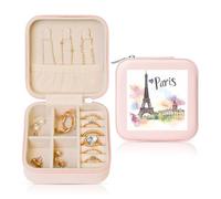 Colorful Paris Small Jewellery Box Eiffel Tower PU Leather Travel Jewellery Organizer for Women Girls Storage Case for Rings Earrings Necklaces Bracelets