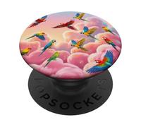 Colorful Parrot Aesthetic Dreamy Pink Cloud Sky Bird Design PopSockets Adhesive PopGrip