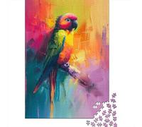 Colorful Parrot Art Print-7 1000-Piece Puzzle for Adults, 38x26cm/1000pcs, White Card Pieces with Reduced Dust; Shared Family Time Around The Table