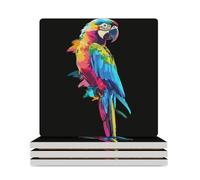 Colorful Parrot Bird Ceramic Coasters Square Drinks Coaster Decorative Coasters Set Kitchen Desktop Decor 4PCS