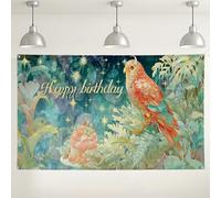 Colorful Parrot Birthday Backdrop, Tropical Floral Artistic Party Decorations, Bright Indoor/Outdoor Photo Background for Birthday Celebrations 71x43 Inch