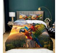 Colorful Parrot Duvet Cover Set - Double Size, Soft Microfiber, Fade Resistant, Breathable Duvet Cover- Includes 2 Pillowcases (3 Pieces Bedding Set, Ancient tree trunk)