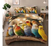 Colorful Parrot Duvet Cover Set King, Cute Bird Bedding Quilt Cover Set, Bird Kids Duvet Cover with 2 Pillowcases, Microfibre Reversible Bed Covers 3 Pcs with Zipper Closure