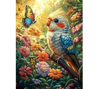 Colorful Parrot in A Blooming Garden 500 Pieces Classic Jigsaw Puzzle Science Fiction Magical Dream Puzzle for Adults Concentration Training Wall Art Mental Exercise Halloween Premium Cardboard 500