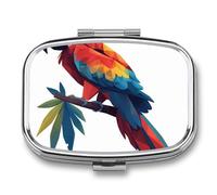 Colorful Parrot Leaf Pill Case Box with 2 Compartment Medicine Vitamin Organizer for Purse Pocket 5.5x4cm