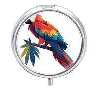 Colorful Parrot Leaf Pill Case Box with 3 Compartment Medicine Vitamin Organizer for Purse Pocket 5x5cm