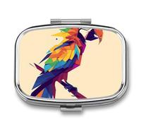 Colorful Parrot Leaves Pill Case Box with 2 Compartment Medicine Vitamin Organizer for Purse Pocket 5.5x4cm