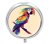 Colorful Parrot Leaves Pill Case Box with 3 Compartment Medicine Vitamin Organizer for Purse Pocket 5x5cm