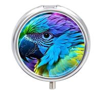 Colorful Parrot Pill Box 3 Compartment Waterproof Pill Case with Mirror Portable for Purse Pocket Daily Medicine Vitamin Organizer Travel Med Container Holder for Fish Oil Supplements